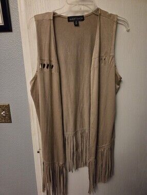 Almost Famous Taupe Suede Type Sleeveless Fringe Vest Western Or Festival